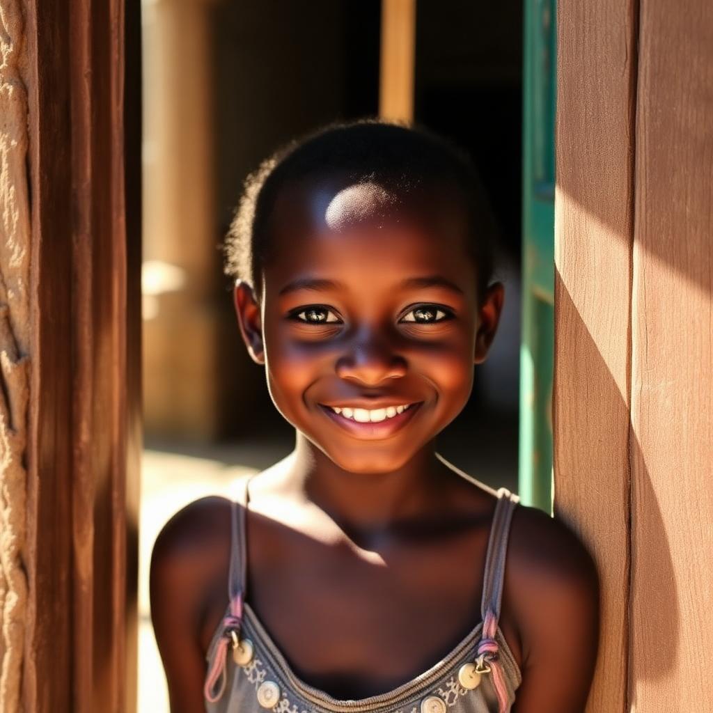 A girl in Liberia smiling in a doorway